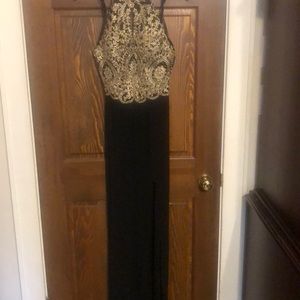 Elegant Antique Gold and Black Evening Gown